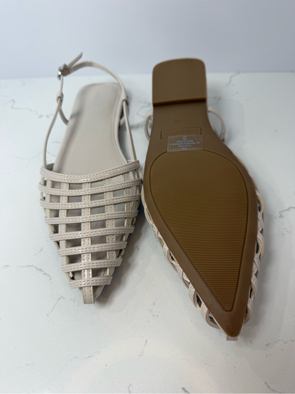 Calvin Klein Ivory Patent Woven Pointed Slingback Flats - Picture 4 of 4